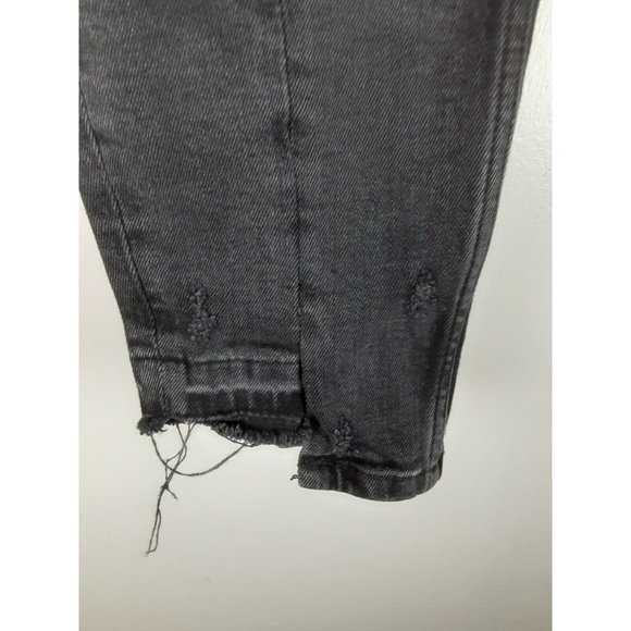 Zara Woman Black Denim Cropped Skinny Jeans Distressed Step Hem Stretch 4 - Picture 4 of 7